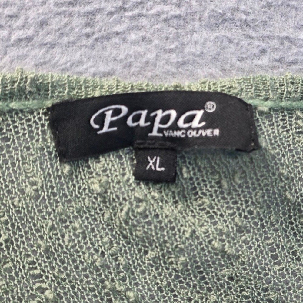 Papa Vancouver Sheer Cardigan Womens XL Sage Green Boho 3/4 Sleeve Open Knit - Picture 4 of 14